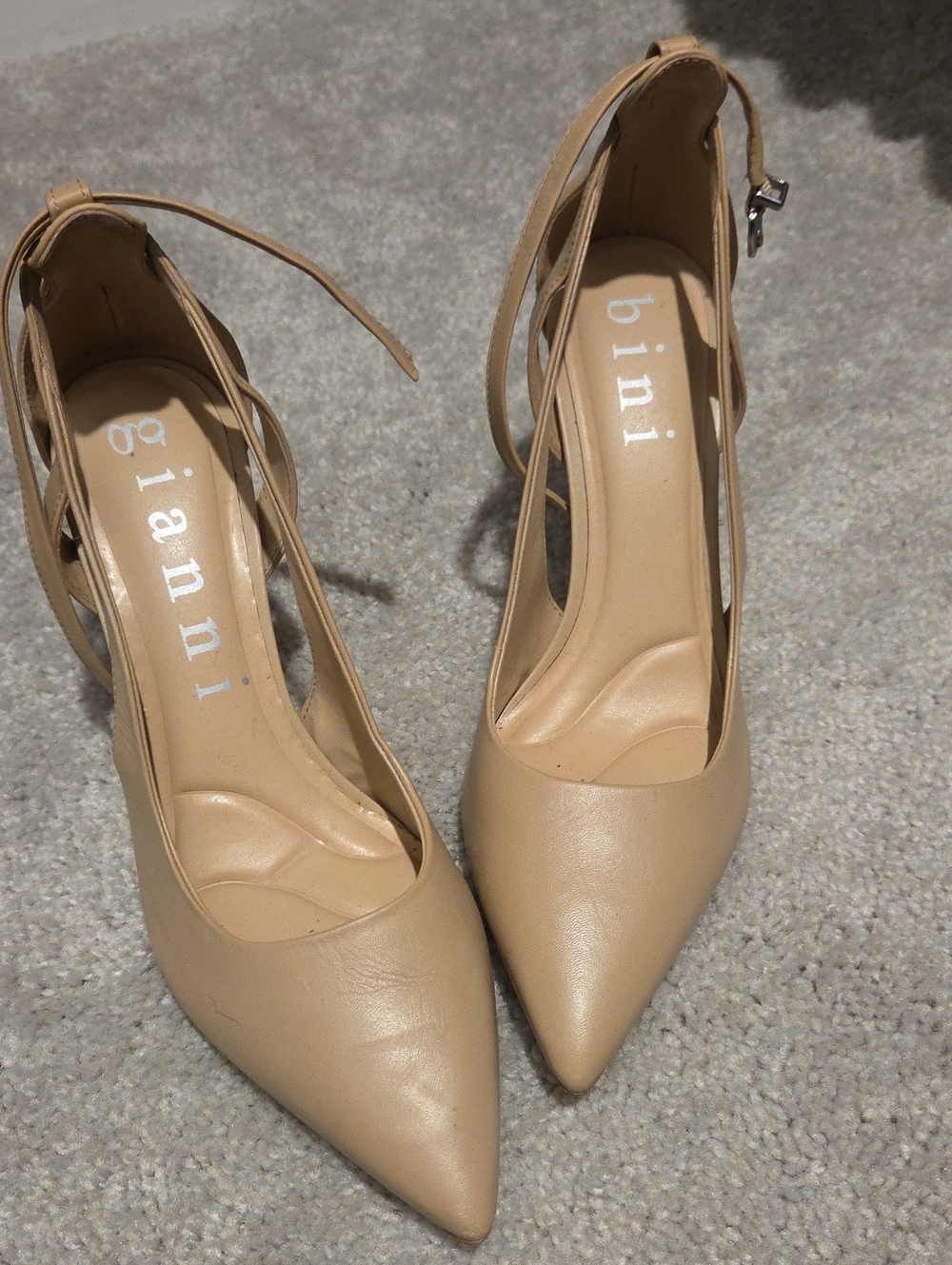 Gianni Bini Beige Pointed-Toe Ankle-Strap Pumps